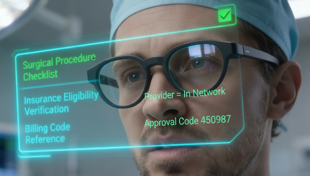 Surgeon in the OR with coverage checklist cued in-view